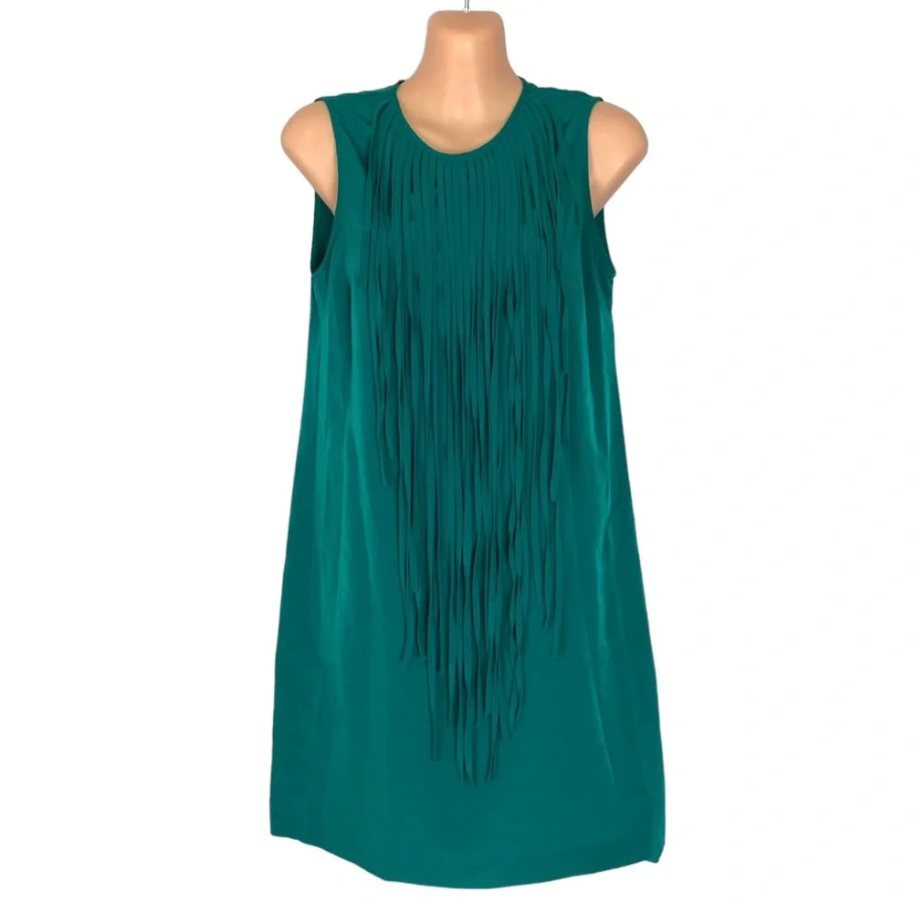 🌷 Zara Fringe Detail Green Mini Dress Size XS - Picture 3 of 10